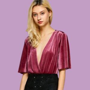 Zara Velvet Wrap Bodysuit in Pink Size Medium